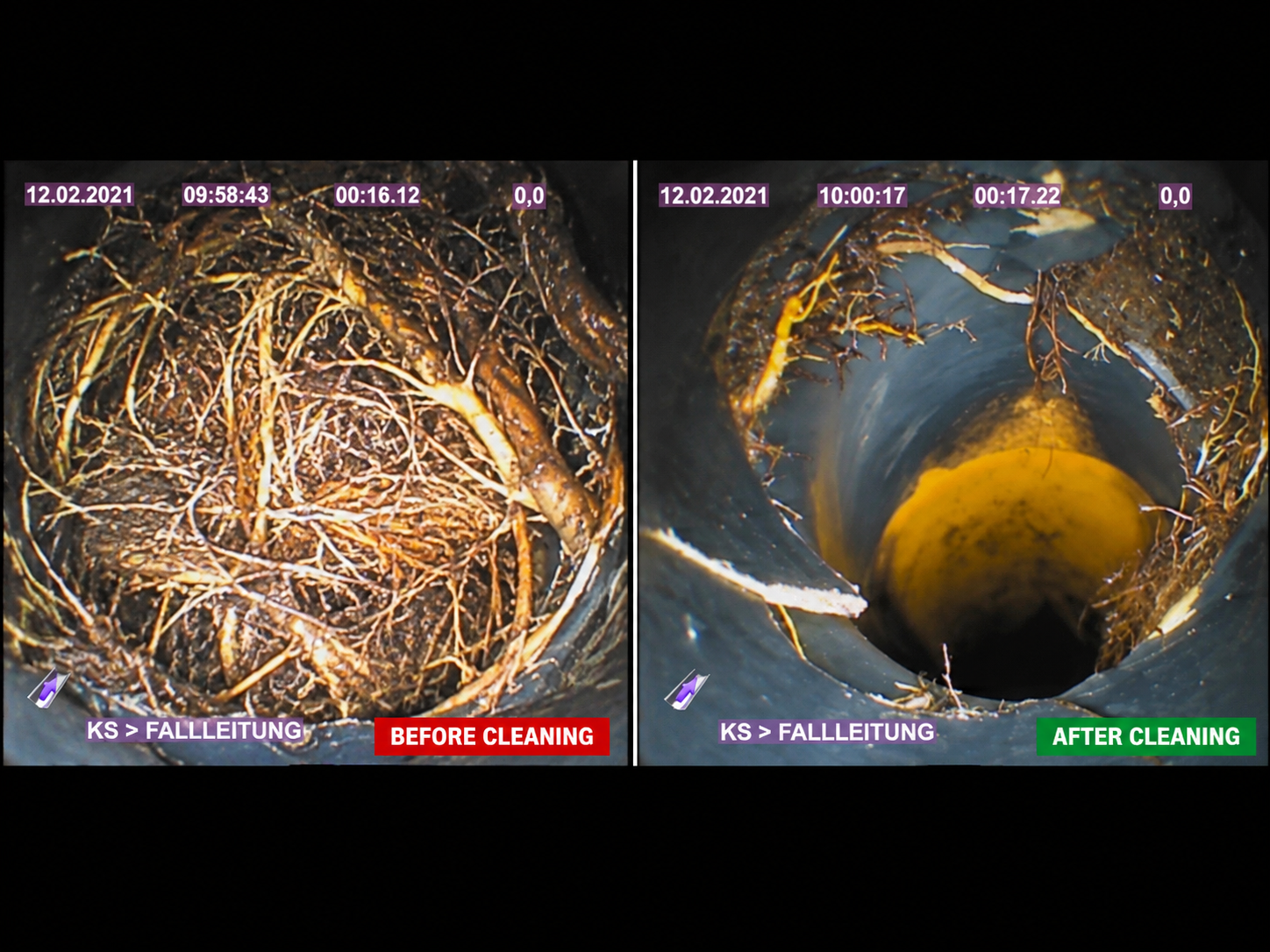 Illustrative CCTV example showing root intrusion in a pipe